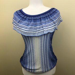 WHBM Sz Small blue striped sleeveless with ruffle